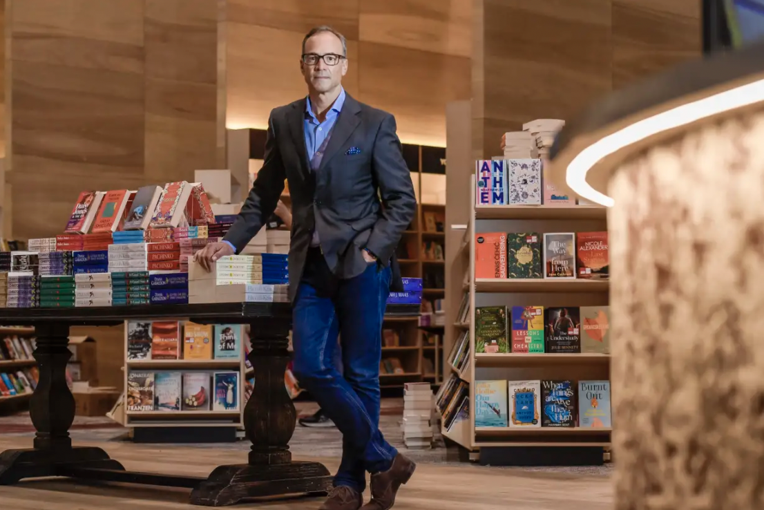 Dymocks managing director Mark Newman at the new $3.3 million superstore in Adelaide. He says bricks and mortar stores and a strong online presence is the right recipe for strong sales. Roy VanDerVegt